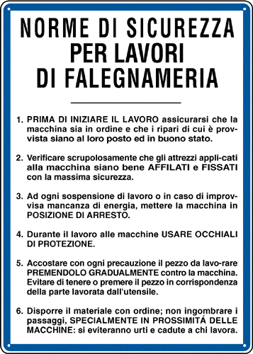 3634 - Cartello NORME lavori DI FALEGNAMERIA