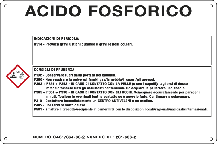 27B990 - cartello sostanze pericolose simbologia CLP " ACIDO FOSFORICO "