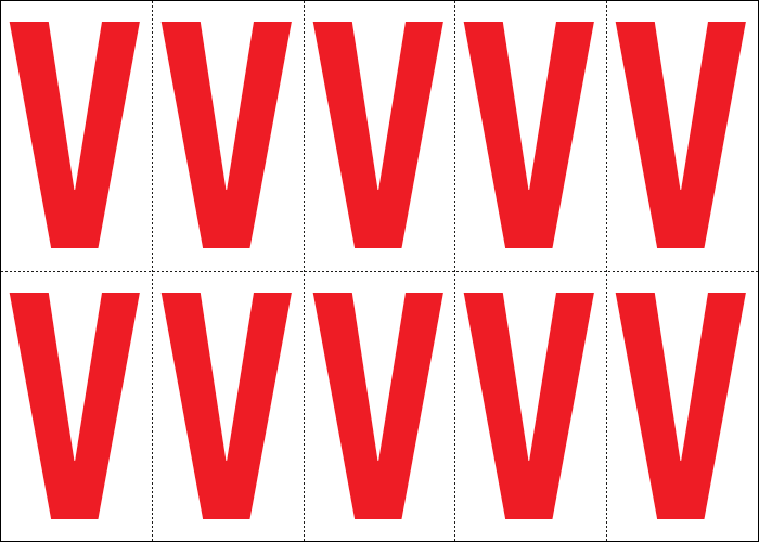 915V - Foglio n.10 etichette adesive B/R lettera V