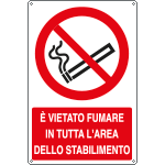 E18092Y - Cartello divieto vietato fumare area stabilimento EN ISO 7010