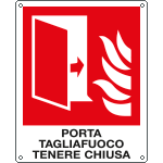 E201391W - Cartello sicurezza porta tagliafuoco a norma EN ISO 7010 simbolo+testo