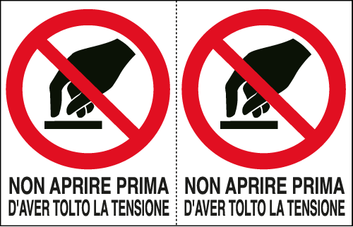 E9510A - Foglio n. 2 etichette adesive non aprire prima..EN ISO 7010