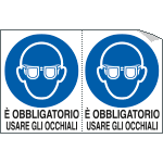 E9532A - Foglio n. 2 etichette adesive obbligo usare occhiali EN ISO 7010