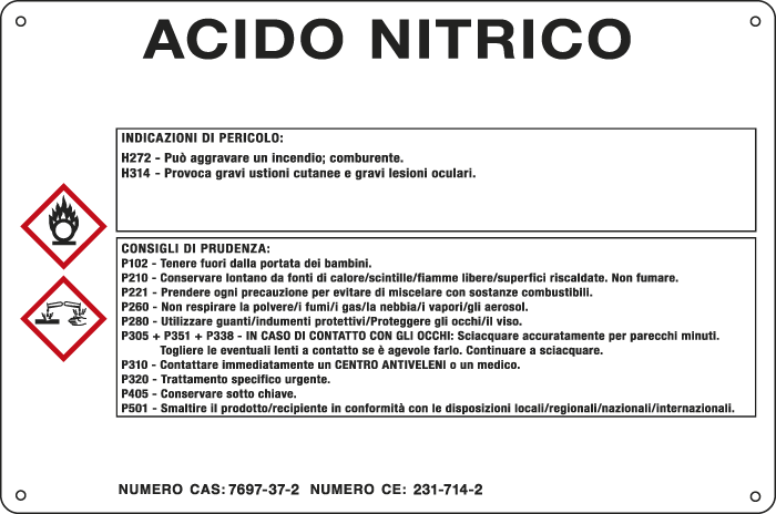 [27B620] 27B620 - cartello sostanze pericolose simbologia CLP " ACIDO NITRICO "