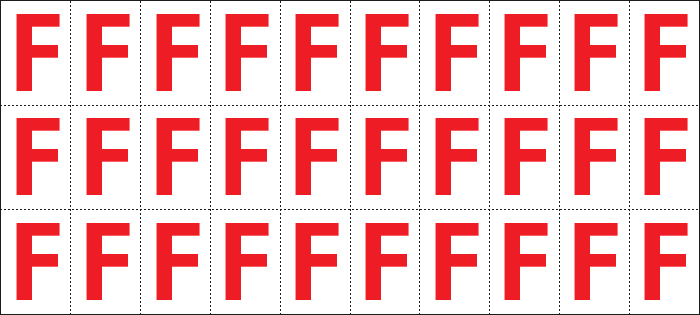 [912F] 912F - Foglio n.30 etichette adesive B/R lettera F