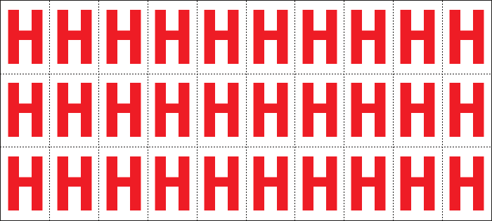 [912H] 912H - Foglio n.30 etichette adesive B/R lettera H