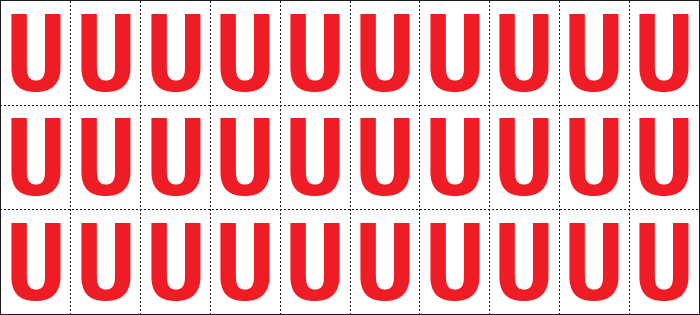 [912U] 912U - Foglio n.30 etichette adesive B/R lettera U