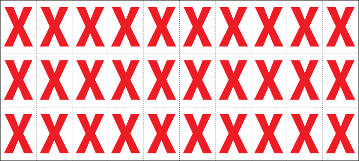 [912X] 912X - Foglio n.30 etichette adesive B/R lettera X