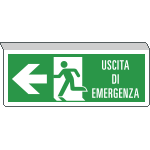 [E720101SX] E720101SX - Cartello SOSPESO bifacciale uscita emergenza freccia sx EN ISO 7010
