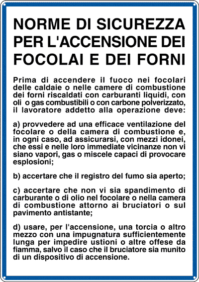3608 - Cartello NORME ACCENSIONE FOCOLARI E FORNI