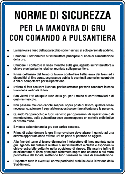 3617 - Cartello NORME MANOVRA GRU A PULSANTIERA