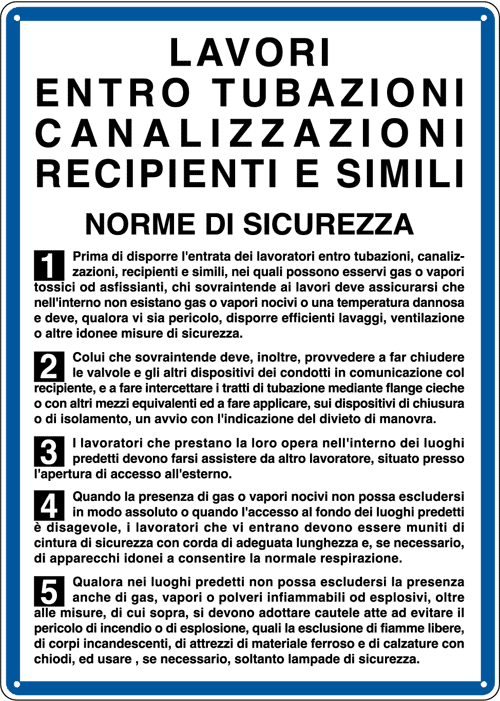 3620 - Cartello NORME per lavori ENTRO TUBAZ.ecc.
