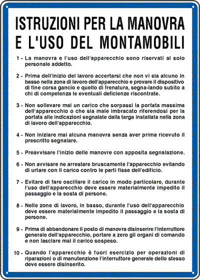 3621 - Cartello ISTRUZ. MANOVRA MONTAMOBILI