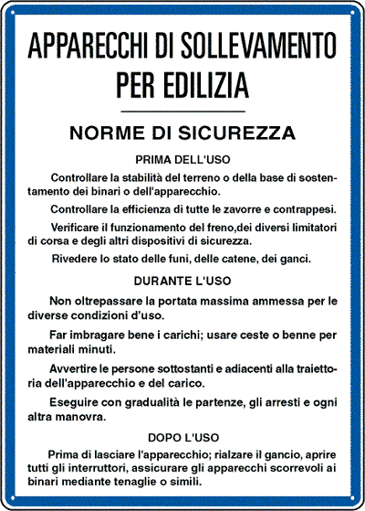 3624 - Cartello NORME APPARECCHI SOLLEV. EDILIZIA
