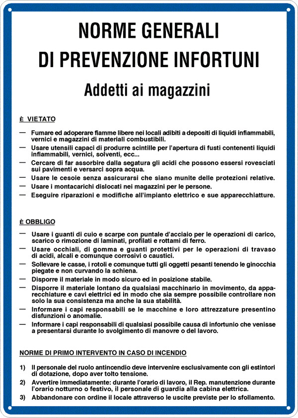 3630 - Cartello NORME ADDETTI AI MAGAZZINI