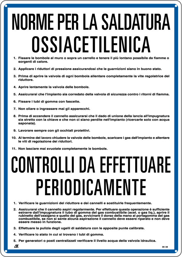 3638 - Cartello NORME PER SALDATURA OSSIACETILEN.
