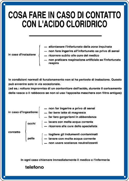 3640 - Cartello NORME IN CASO CONTATTO ACIDO CLOR.