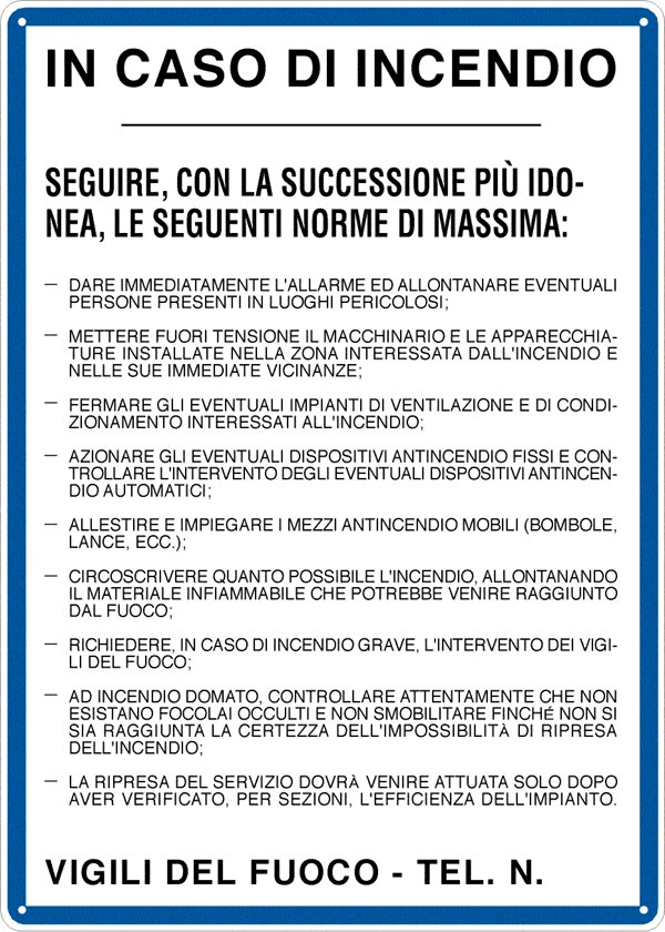 3649 - Cartello NORME COMPORTAMENTO CASO INCENDIO