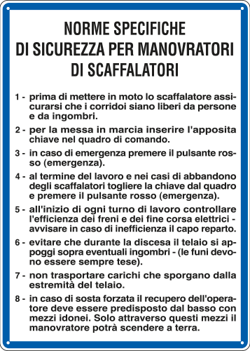 3748 - Cartello NORME PER MANOVRATORI SCAFFALATORI