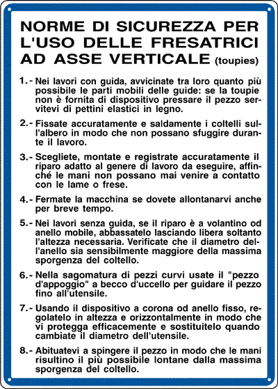 3754 - Cartello NORME USO FRESATRICI ASSE VERTIC.