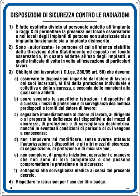 4538 - Cartello norme dispositivi sicurezza contro radiaz.