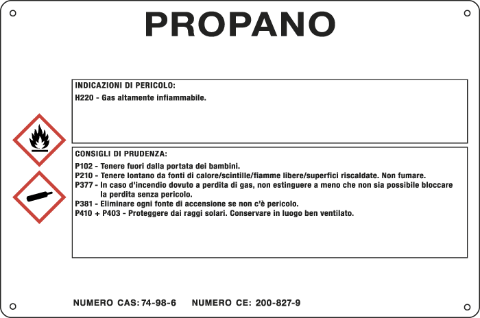 27A121 - cartello sostanze pericolose simbologia CLP " PROPANO "