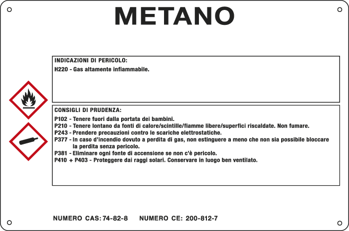 27A231 - cartello sostanze pericolose simbologia CLP " METANO "