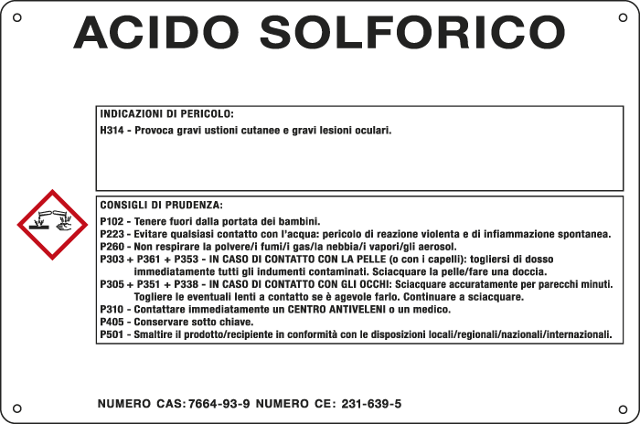 27B580 - cartello sostanze pericolose simbologia CLP " ACIDO SOLFORICO "