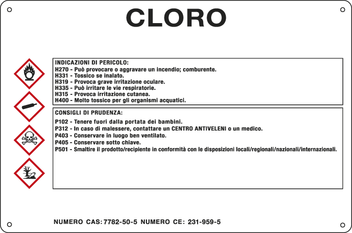 27B980 - cartello sostanze pericolose simbologia CLP " CLORO"
