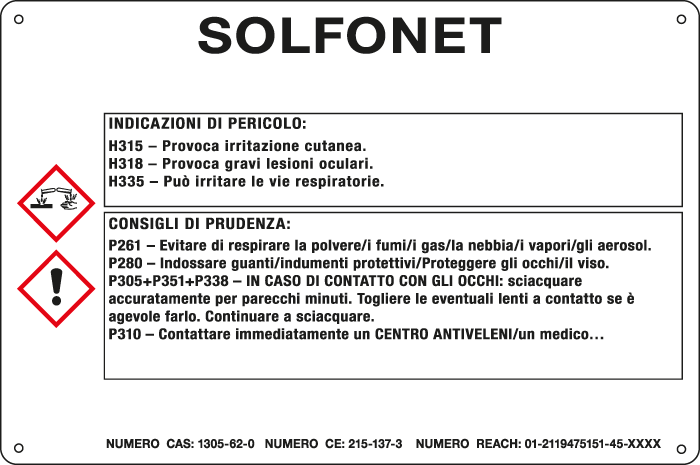 27F250 - cartello sostanze pericolose simbologia CLP " SOLFONET "