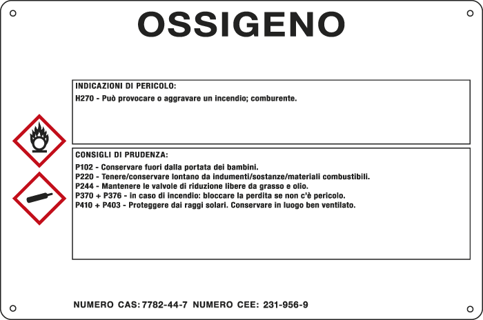 35A380 - cartello sostanze pericolose simbologia CLP " OSSIGENO "