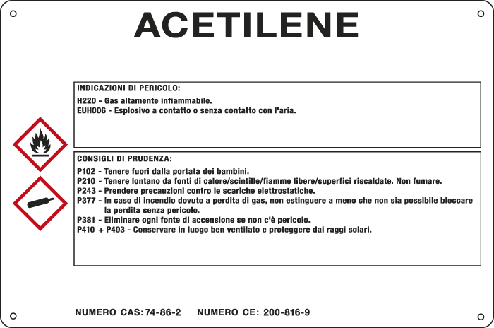 35A861 - cartello sostanze pericolose simbologia CLP " ACETILENE "