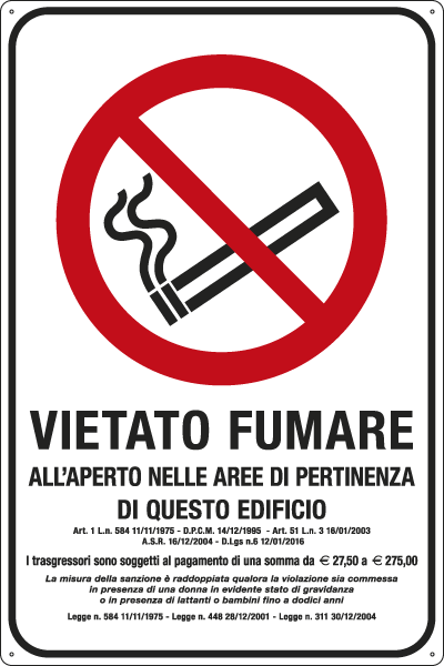 5699Y - Cartello vietato fumare all'aperto nelle aree di pertinenza di questo.