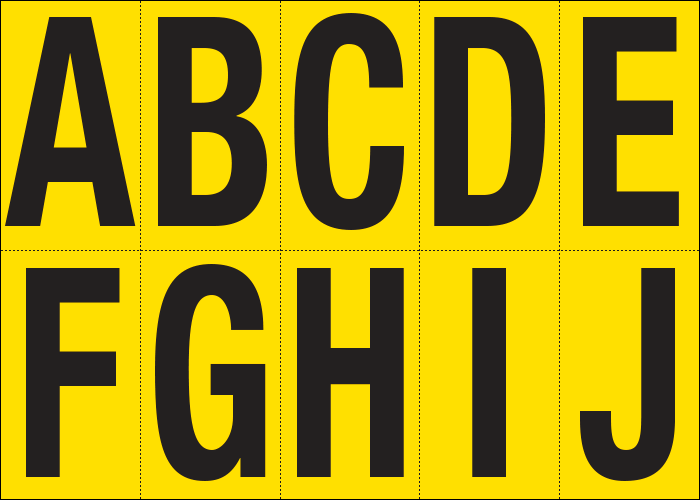 905AJ - Foglio n.10 etichette adesive G/N lett.da A a J