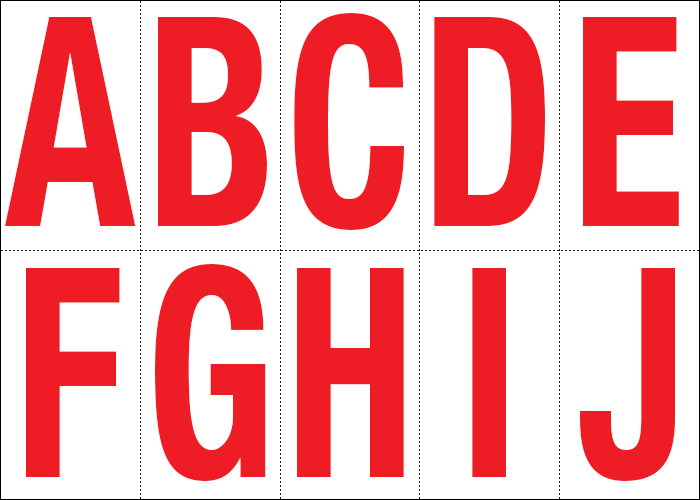 915AJ - Foglio n.10 etichette adesive B/R lett.da A a J