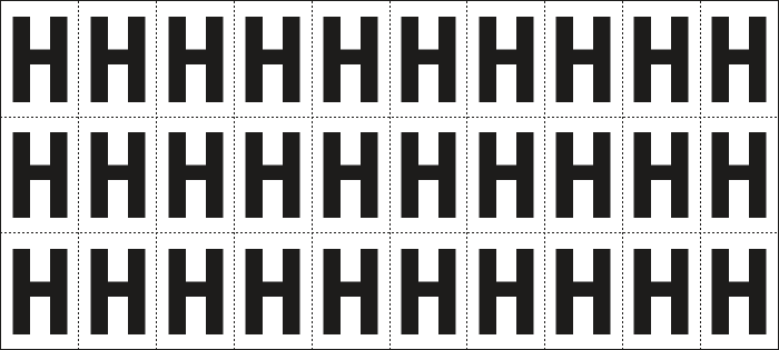 932H - Foglio n.30 etichette adesive B/N lettera H