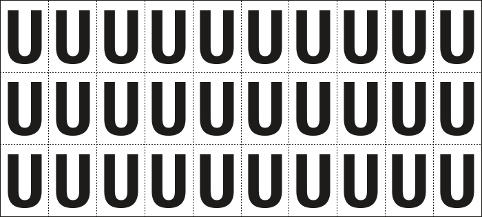 932U - Foglio n.30 etichette adesive B/N lettera U