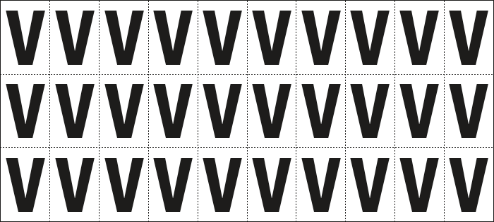 932V - Foglio n.30 etichette adesive B/N lettera V