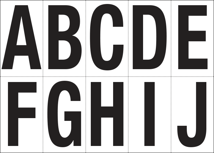 935AJ - Foglio n.10 etichette autoadesive B/N lettere da A a J