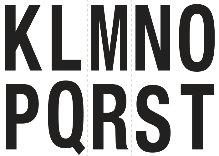 935KT - Foglio n.10 etichette autoadesive B/N lettere da K a T