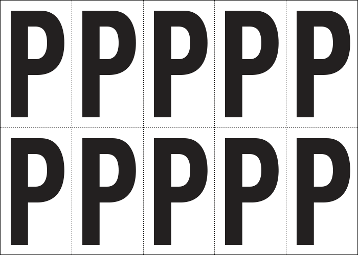 935P - Foglio n.10 etichette autoadesive B/N lettera P