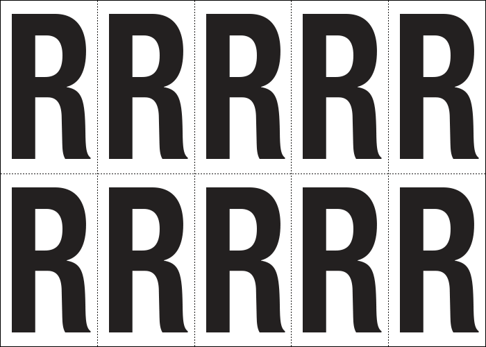 935R - Foglio n.10 etichette autoadesive B/N lettera R