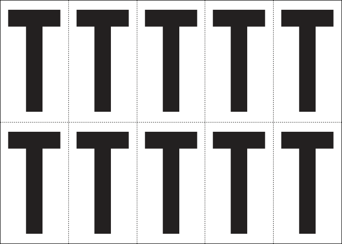 935T - Foglio n.10 etichette autoadesive B/N lettera T