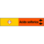 99B580NAD - foglio da 5 etichette fondo arancione "ACIDO SOLFORICO"freccia dx