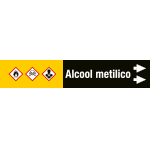 99C250NAD - foglio da 5 etichette fondo nero "ALCOOL METILICO"freccia dx