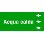 99C750NCD - Foglio da 5 etichette fondo verde "ACQUA CALDA" freccia dx"freccia dx