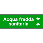 99C860NBD - foglio da 5 etichette fondo verde" ACQUA FREDDA SANITARIA freccia dx