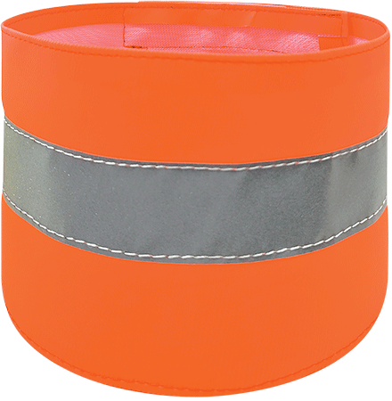 BR14A - bracciale PVC rosso  fluo con banda rifrangente