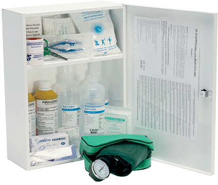 BRA101 - armadietto in metallo 1 anta 2 ripiani contenuto All.1 D.M.388