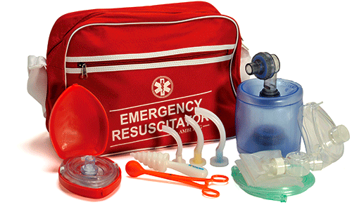 BRA402 - rianimatore manuale primo intervento in borsa rossa con tracolla